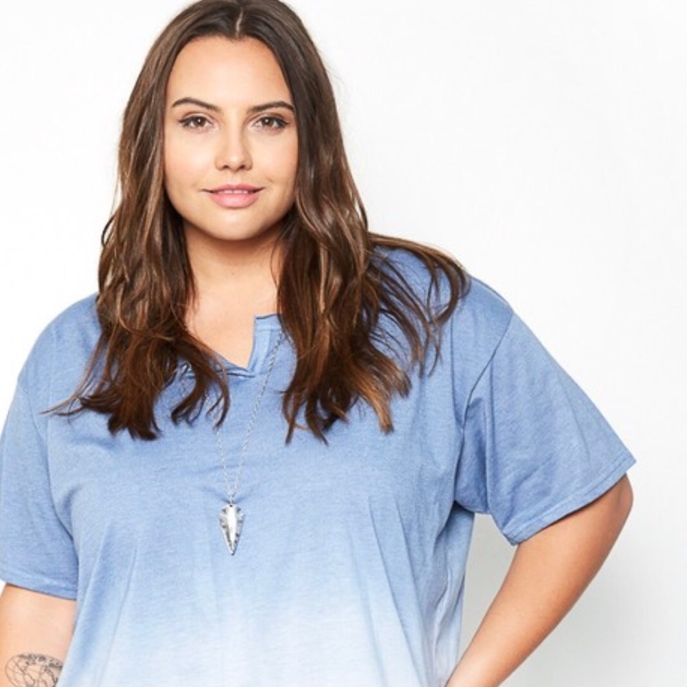 100% Cotton  Two Toned Plus Size Tee Indian Blue